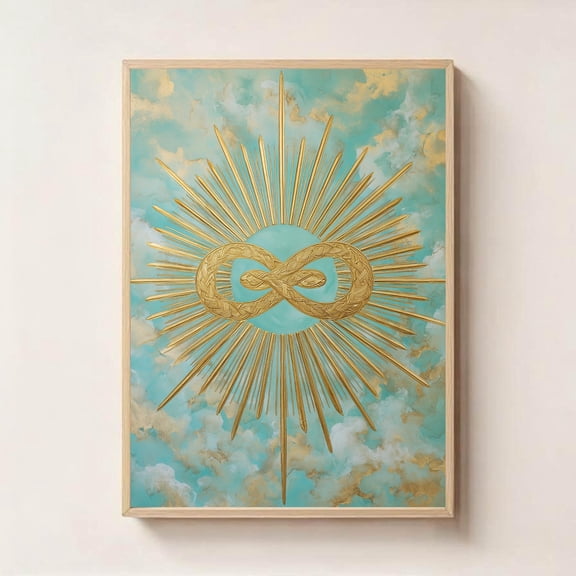 Infinity Symbol Sacred Geometry Blue Gold Metaphysical Art, Unframed Canvas 8x10in
