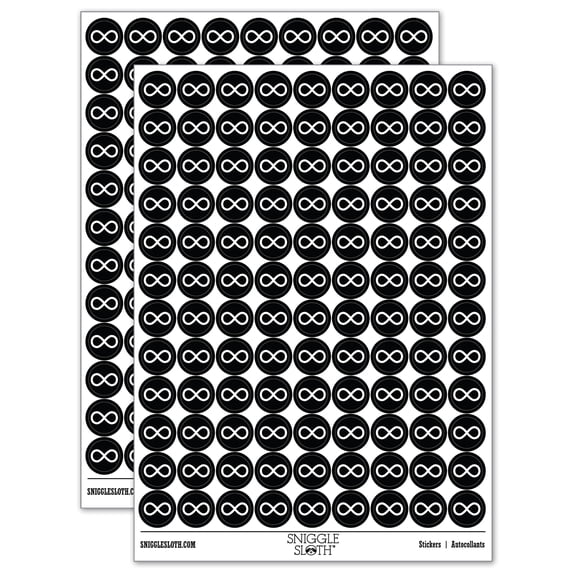 Infinity Symbol Solid 200+ Round Stickers - Black - Matte Finish - 0.50" Size