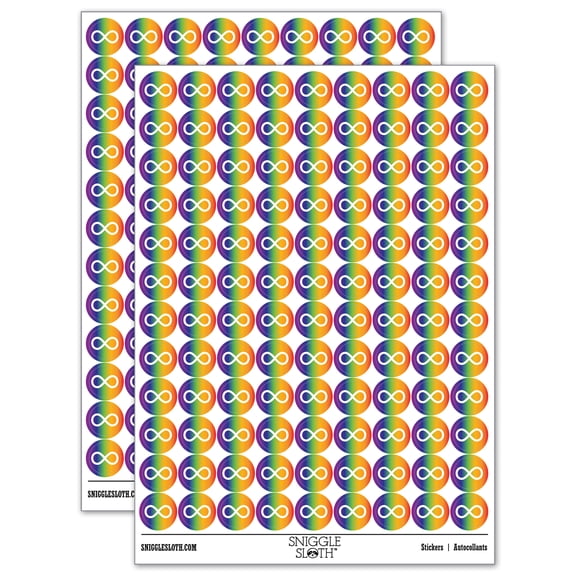 Infinity Symbol Solid 200+ Round Stickers - Rainbow - Matte Finish - 0.50" Size