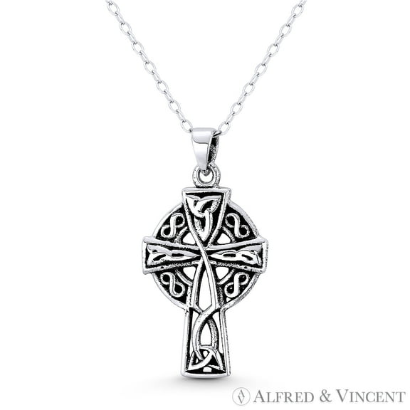 Infinity & Trinity Knot Celtic Irish Christian Cross 29x15mm (1.1x0.6in) Pendant in Oxidized .925 Sterling Silver