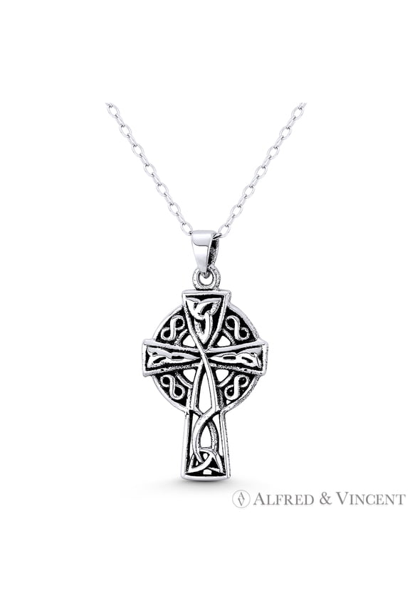 Infinity & Trinity Knot Celtic Irish Christian Cross 29x15mm (1.1x0.6in) Pendant in Oxidized .925 Sterling Silver