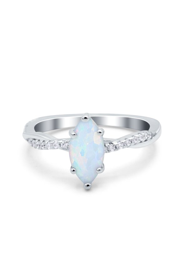 Infinity Twist Marquise Ring Lab Created White Opal 925 Sterling Silver Size 8