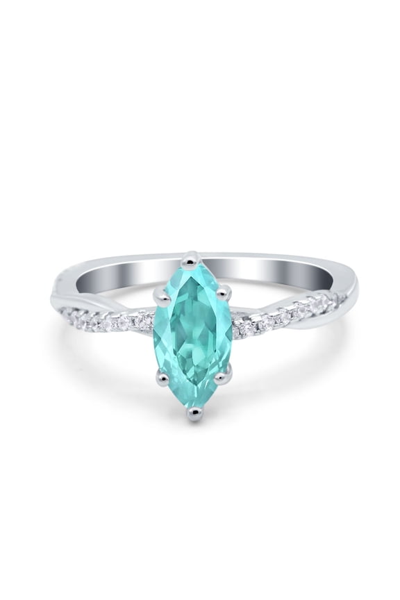 Infinity Twist Marquise Ring Paraiba Tourmaline CZ 925 Sterling Silver Size 8