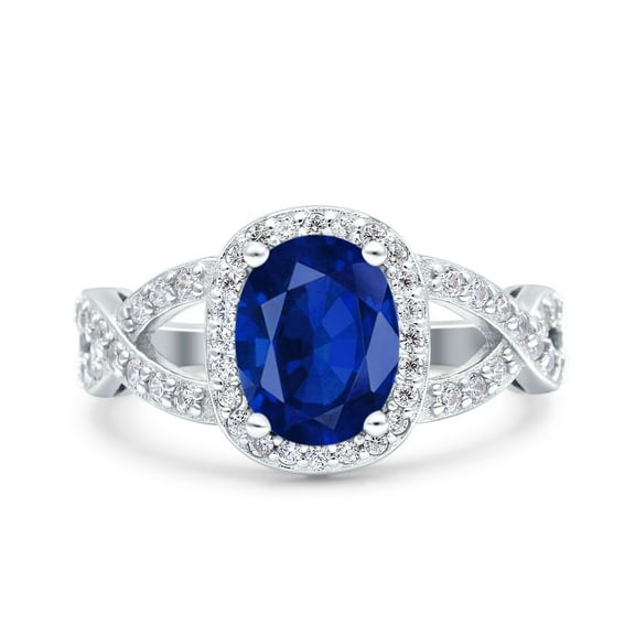 Infinity Twisted Art Deco Oval Ring Blue Sapphire CZ 925 Sterling Silver Size 9