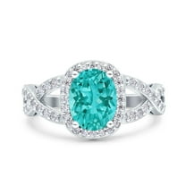 Infinity Twisted Art Deco Oval Ring Paraiba Tourmaline CZ 925 Sterling Silver Size 5