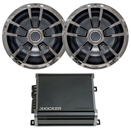 Infinity - Two 10MBLCR 10" OEM Replacement 250W Marine LED Subwoofer - Chrome, with 46CXA8001 800W Mono Amplifier