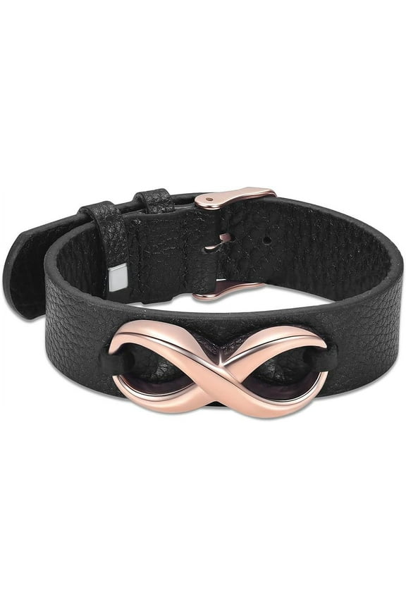 Infinity Urn Bracelet for Ashes for Men Leather Bracelets Handmade Cowhide Leather Wrap Urn Bangle Bracelets for Men Women Cremation Jewelry 24 CM