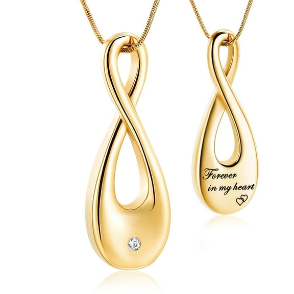 Infinity Urn Necklace for Human Ashes Forever in My Heart With Crystal Cremation Necklace Stainless Steel Memorial Ash Jewelry for Women