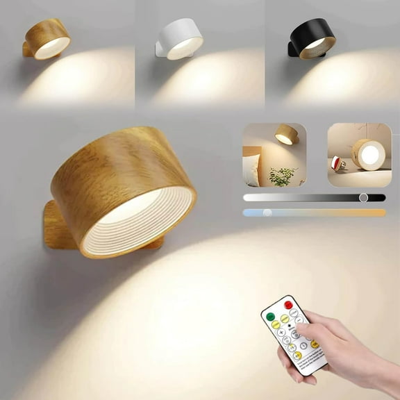 Infinity Wall Lamp Lights of Sweden – Wireless Rechargeable Wall Lamps with Remote, Peel and Stick LED Sconces, 360° Rotatable Magnetic Wall Light for Bedroom, Hallway, Nordic Lighting (Wooden*2)