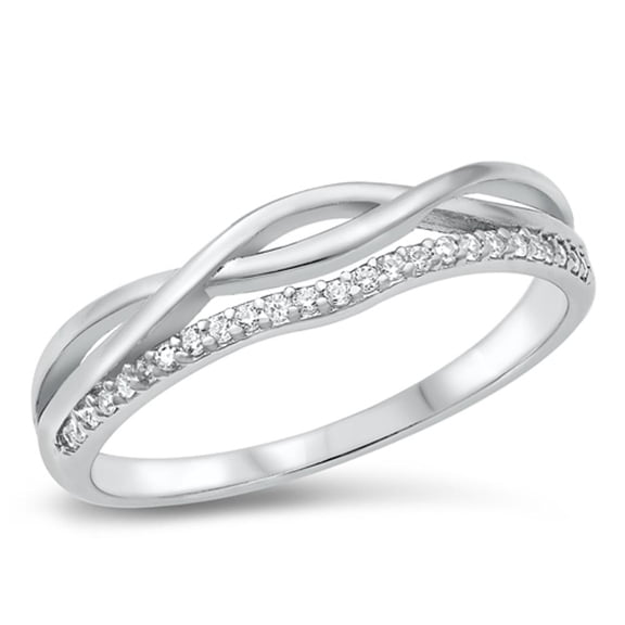 Infinity Wave Clear Cubic Zirconia Ring .925 Sterling Silver Band White Jewelry Female Male Size 10