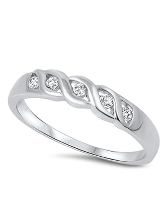 Infinity Wave Clear Cubic Zirconia Ring .925 Sterling Silver Band White Jewelry Female Male Size 8