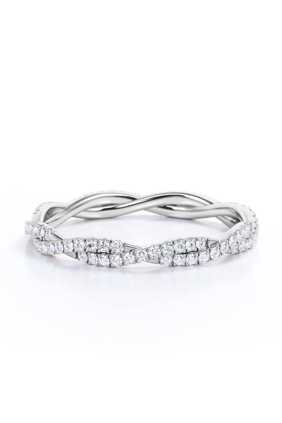 Infinity Wedding Band, Full Eternity Diamond Band, Twisted Swirl Band, 1.8 Ct Simulated Diamond, 14K White Gold Plated, Bridemaids Ring