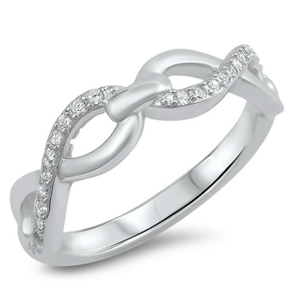Infinity White Cubic Zirconia Promise Knot Ring .925 Sterling Silver Band Jewelry Female Male Size 5