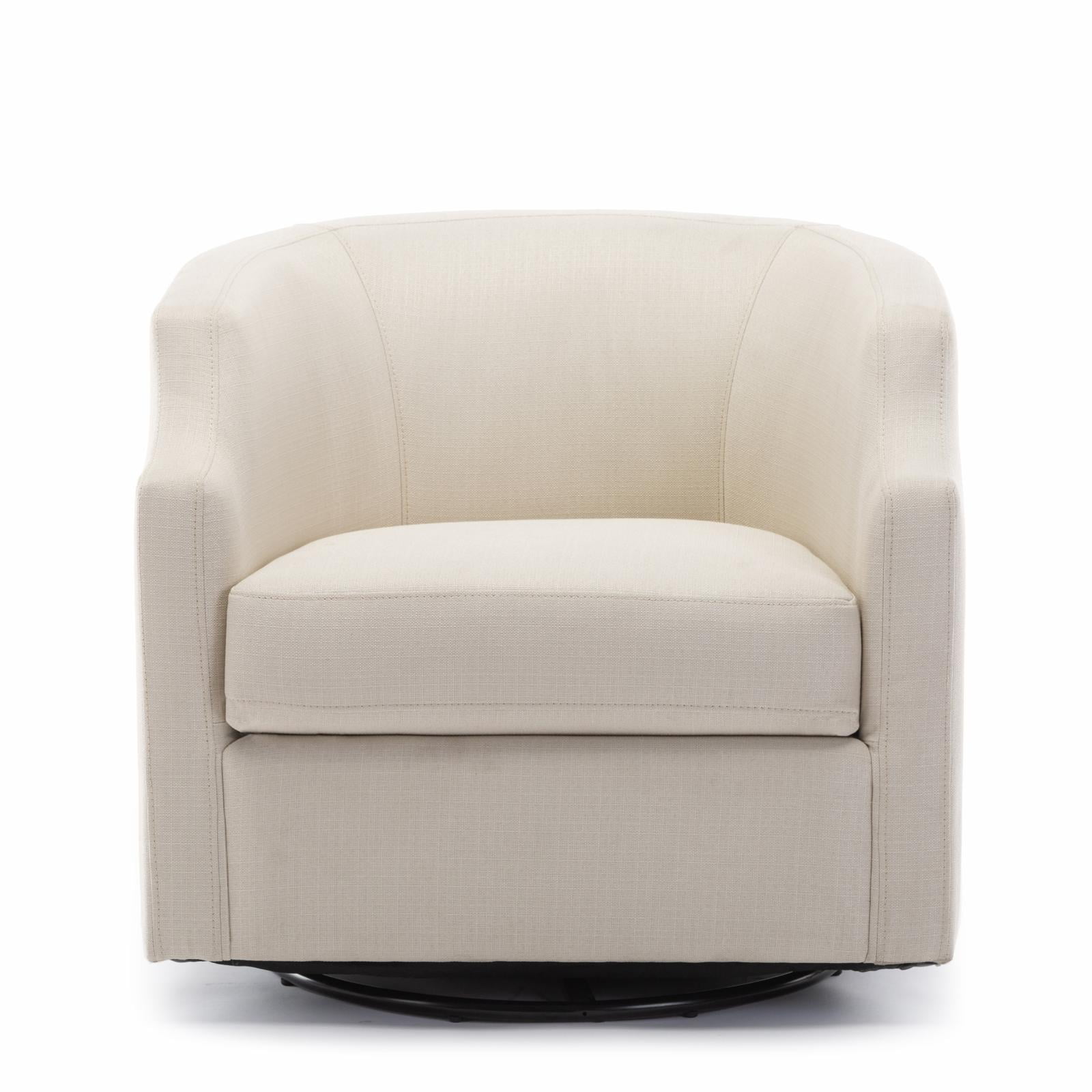 Infinity White Linen Swivel Barrel Chair with Clip Arm Design