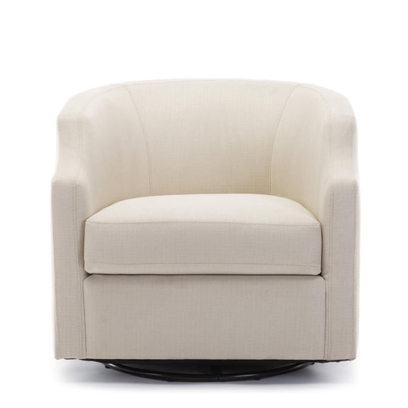 Infinity White Linen Fabric Upholstered Modern Swivel and Rocker Barrel Chair