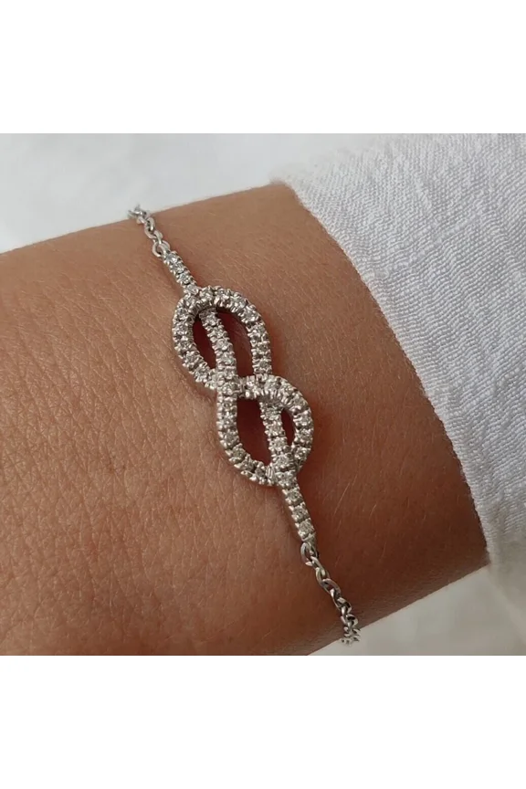 "Infinity Women Bracelet 2 Ct Round Cut Moissanite 14K White Gold Plated",