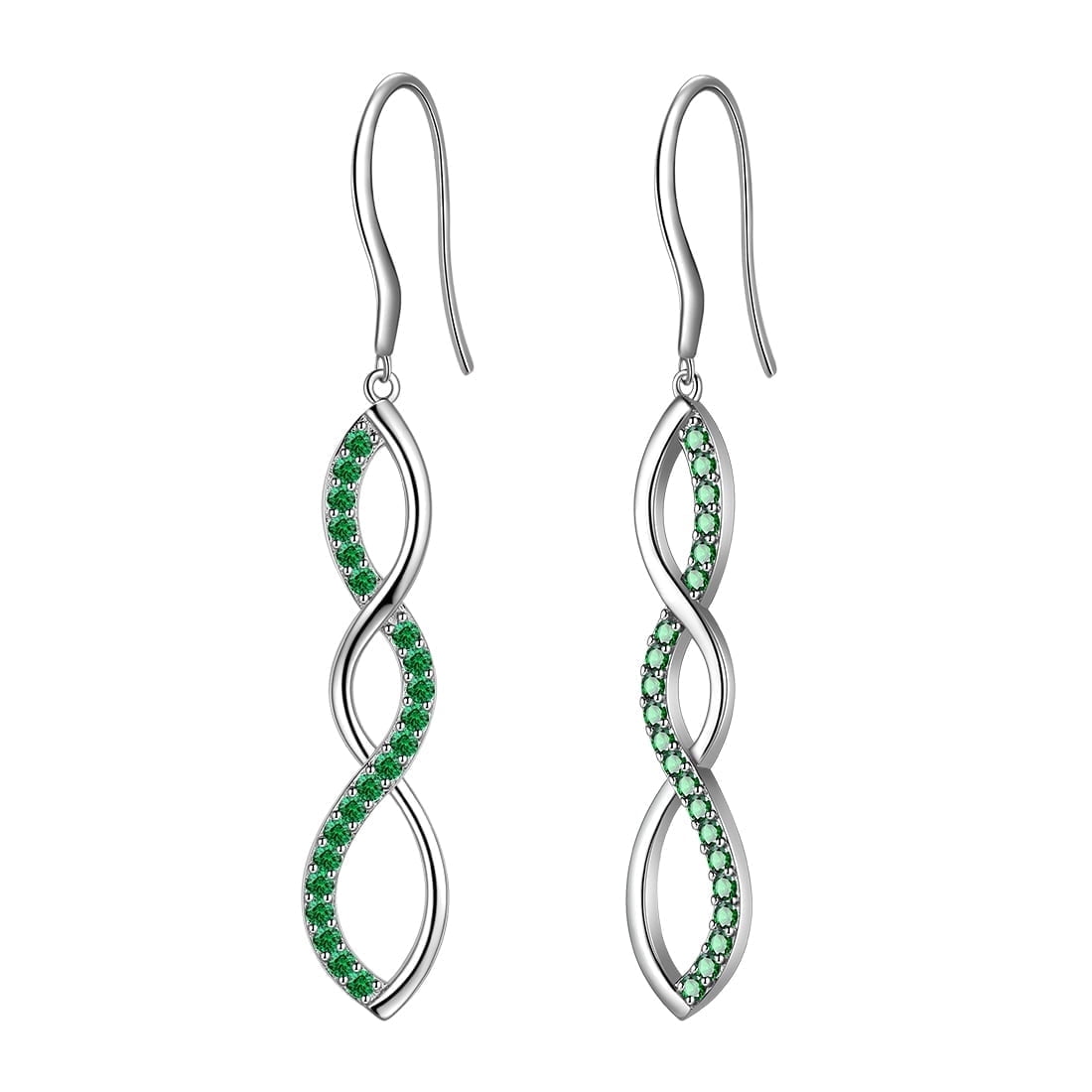 Infinity Women Earring Dangle Green Long Drop Earring 925 Sterling Silver Hook Jewelry Mother Wife Christmas Valentine's Day Gift for Her