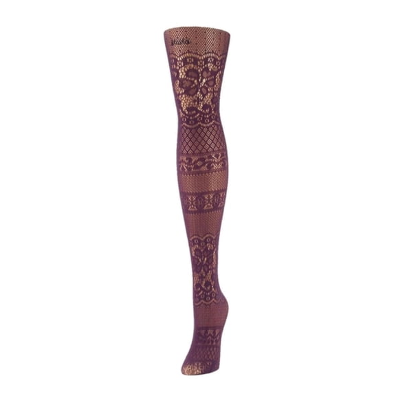 MeMoi Women's Floral Patch Nylon Net Tights - Womens - Female, Medium/Large, Grape Compote