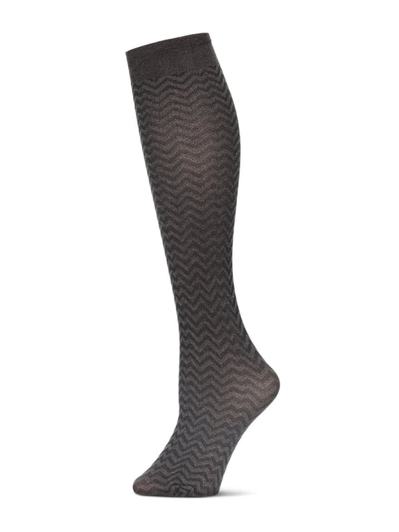 MeMoi Women's Horizontal Zag Opaque Knee High Socks - Womens - Female, One Size, Black Heather