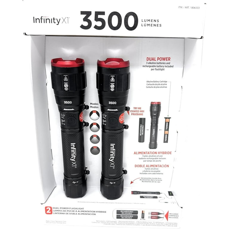 Infinity X1 3500 Lumen Dual Power Flashlight 2-Pack – High