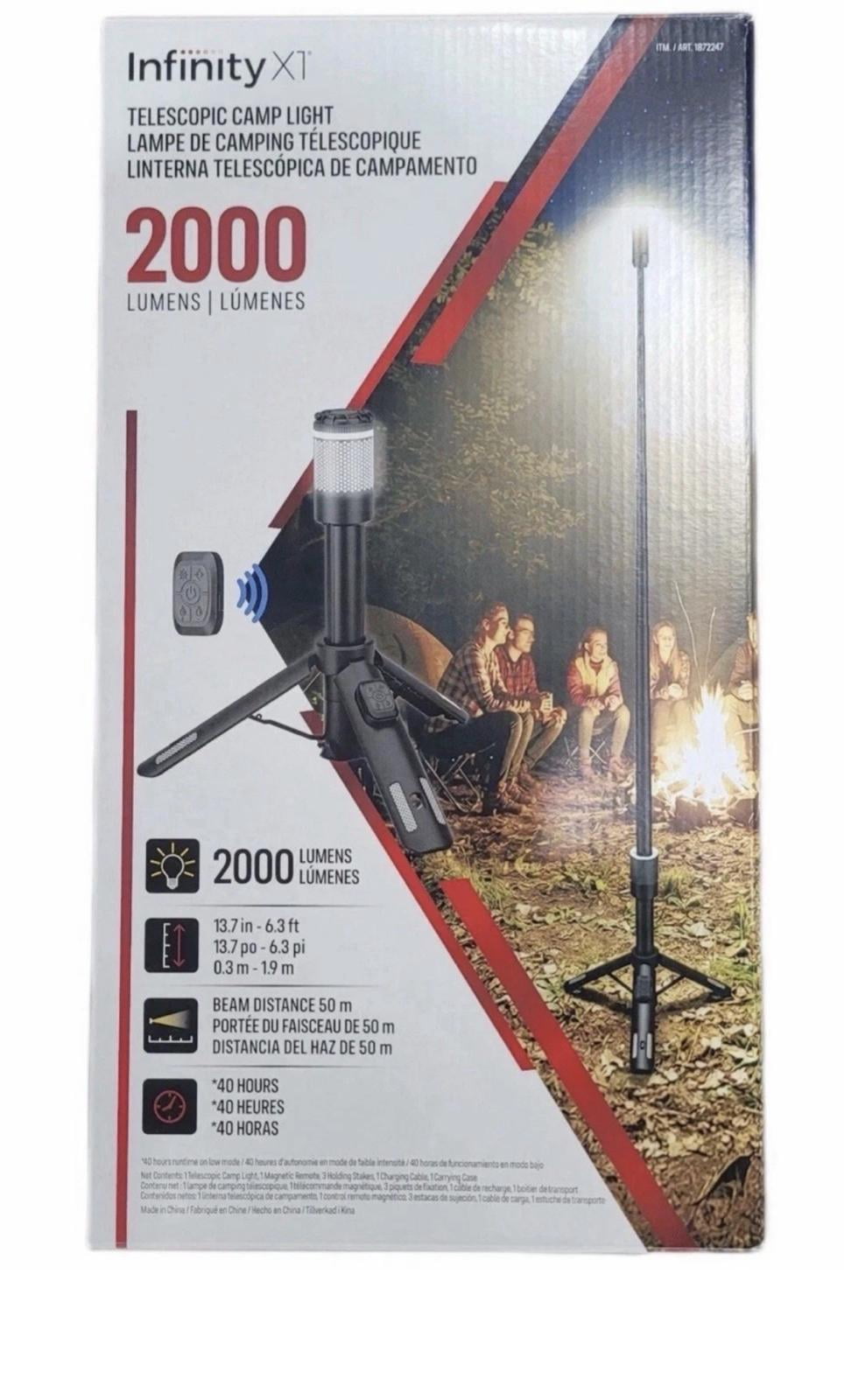 Infinity X1 Telescopic Camp Light 2000 Lumens Rechargeable LED Camping Lantern with Tripod Stand & Remote Control Brand