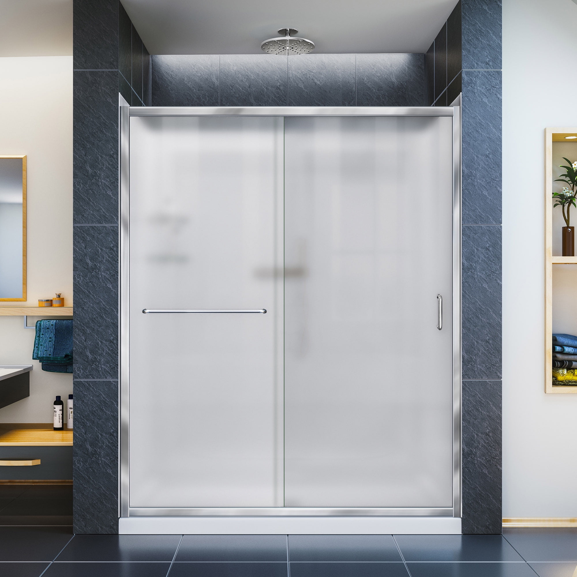 Infinity-Z 60" x 36" Frosted Glass Frameless Sliding Shower Kit