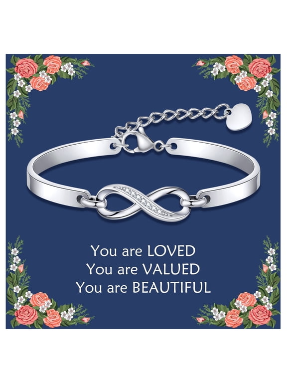 Infinity Zircon Bracelet for Women, Stainless Steel Non Tarnish Jewelry Gift for Girlfriend, Wife, Mother, Adjustable
