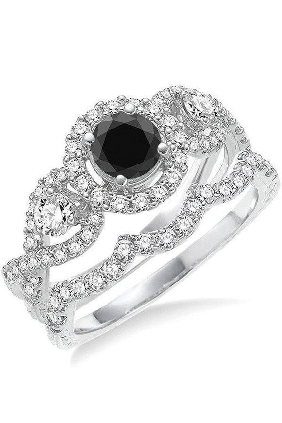 Infinity design 2 Carat Round cut Black Diamond Wedding Set in 14k Rose Gold affordable sapphire and diamond engagement ring