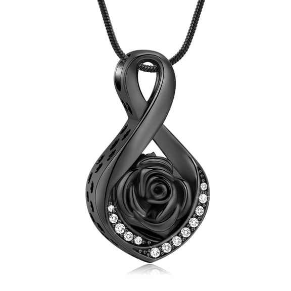 Infinity with Rose Pendent for Ashes and Chain Cremation Jewelry for Ashes Holder Urn Necklace for Ashes of Loved One