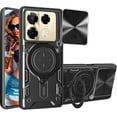 thumbnail image 1 of for Infinix Note 40 Pro/Note 40 Pro Plus  Case with Magnetic Ring Kickstand, Rugged Military Grade Shockproof Heavy Duty Case with Slide Camera Lens Cover for Infinix Note 40 Pro JS-Black, 1 of 9