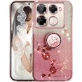 thumbnail image 1 of for Infinix Note 40 Pro Slim Case, Crystal Bling Clear Glitter Sparkle Diamond Flowers Floral Design Soft Silicone Cover with Ring Kickstand for Infinix Note 40 Pro HSF-Pink, 1 of 15