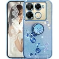 thumbnail image 1 of for Infinix Note 40 Pro Slim Case, Crystal Bling Clear Glitter Sparkle Diamond Flowers Floral Design Soft Silicone Cover with Ring Kickstand for Infinix Note 40 Pro HSF-Blue, 1 of 15