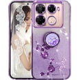 thumbnail image 1 of for Infinix Note 40 Pro Slim Case, Crystal Bling Clear Glitter Sparkle Diamond Flowers Floral Design Soft Silicone Cover with Ring Kickstand for Infinix Note 40 Pro HSF-Purple, 1 of 9