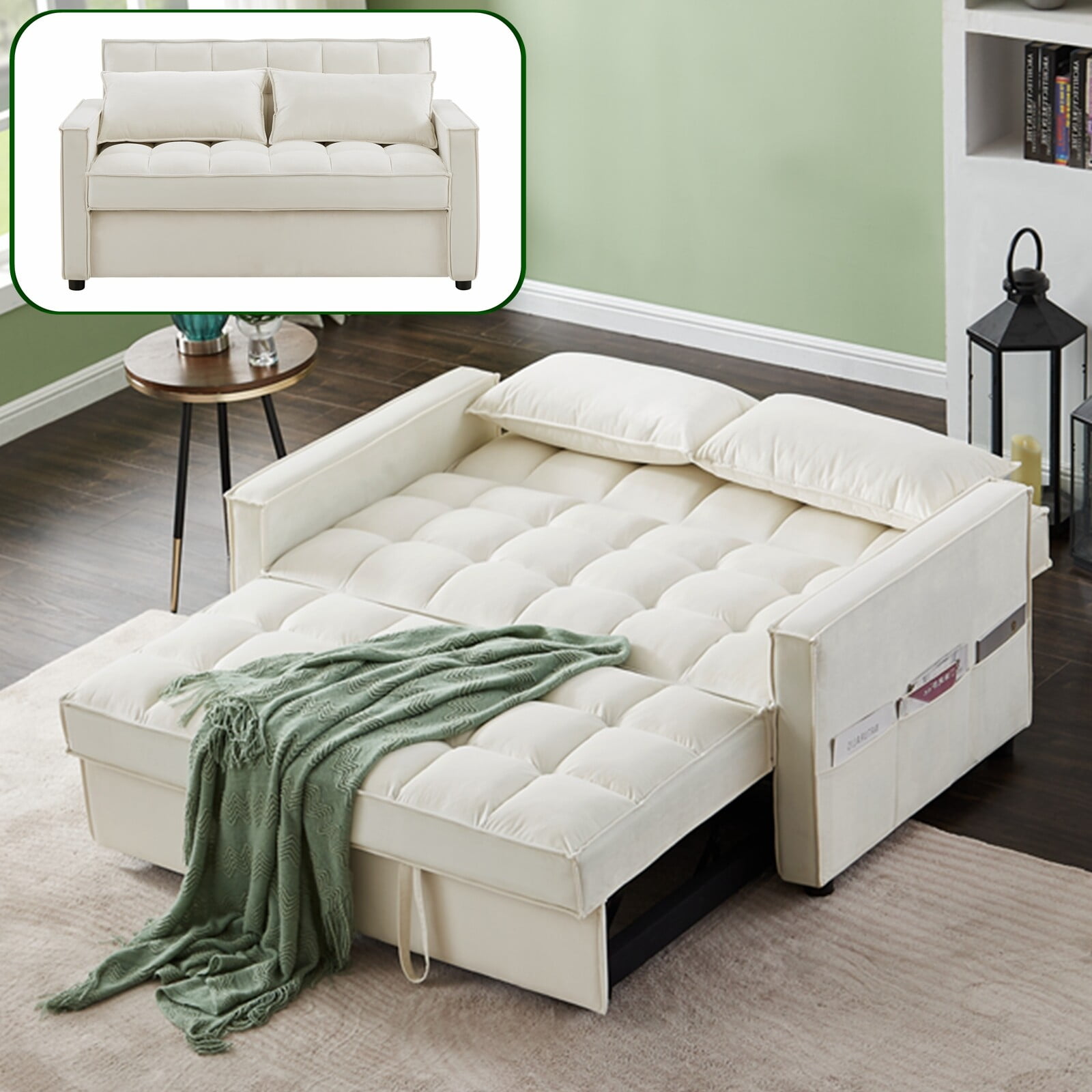 Infirleo Pull Out Sofa Sleeper, 3 In 1 Convertible Sofa Bed with Side