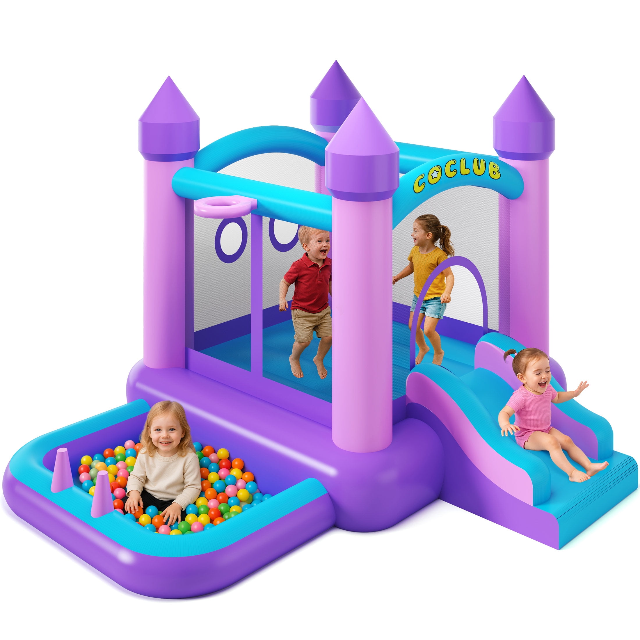 Inflables Para Niños, Small Bounce House with Slide, Blower, Ball