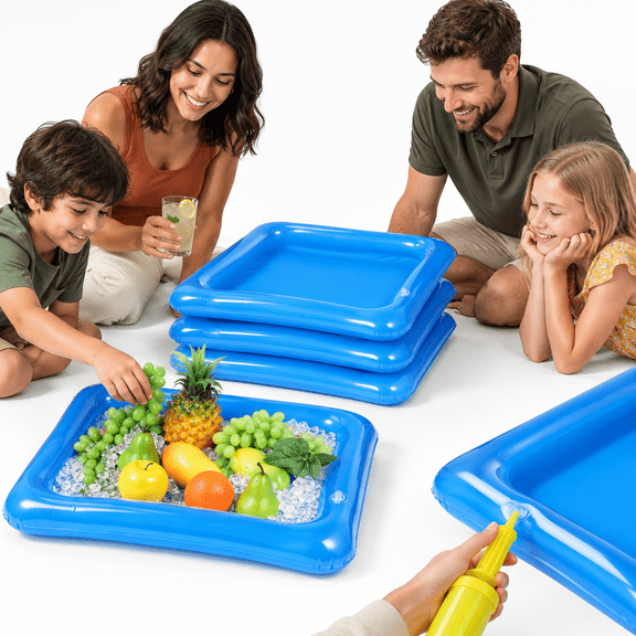 Inflatable 4 Pack Food Drink Serving Trays, Chilled Buffet Cooler Containers