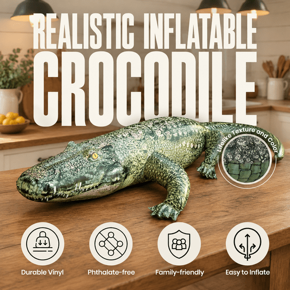 Inflatable 49" Realistic Gator Float For Pool Vinyl Garden Decoration Safari Theme Birthday Bird Deterrent