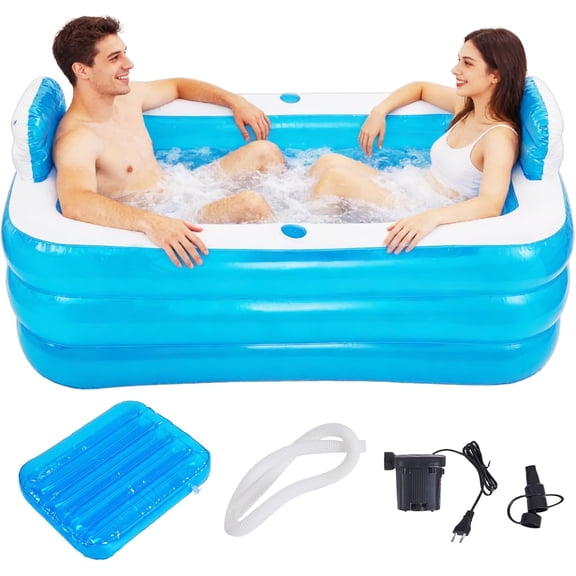 Inflatable Adult Bath Tub 2 Person,Freestanding Blow Up Bathtub with Foldable Portable Feature for Adult Spa,Indoor and Outdoor Universal Folding Pool with Electric Air Pump