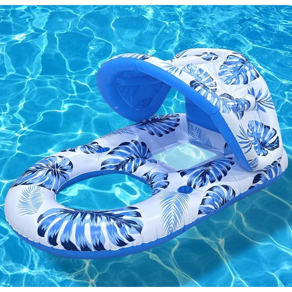 Inflatable Adult Pool Float with Removable Canopy, Backrest & Cup Holder, Heavy Duty PVC Floating Lounger for Pool, Lake, Beach Summer Outdoor Relax