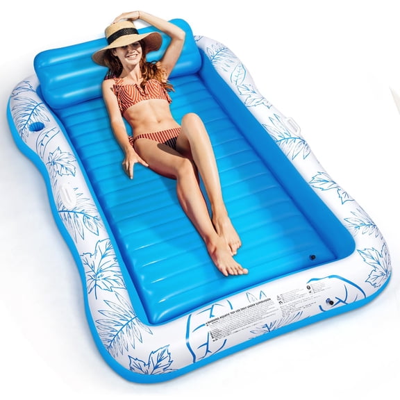 Inflatable Adult Pool Lounger Float Blue-L Large Beach Sun Tanning Water Lounge