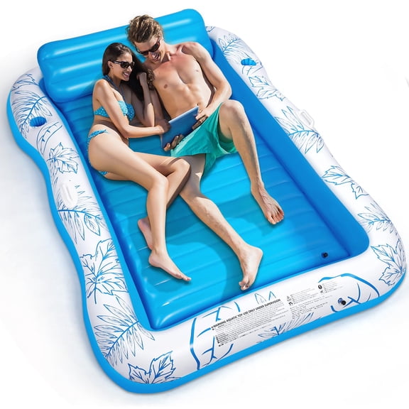 Inflatable Adult Pool Lounger Float Blue-XL, Large Beach Sun Tanning Floating Raft