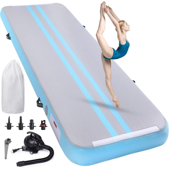 Inflatable Air Gymnastics Mat 10ft/13ft/16ft Tumbling Mats Mat Tumble Track Mats with Electric Air Pump for /Gym/Cheerleading/Beach/Outdoor Exercise (4 inches Thick)