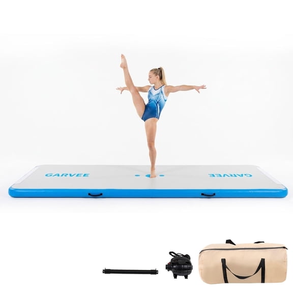 Inflatable Air Gymnastics Mat, 10ft Training Mat with Air Pump & Storage Bag, Tumble Track Mats, 4 Inches Thickness Gymnastics Tracks for Outdoor Cheerleading Yoga Exercise,White