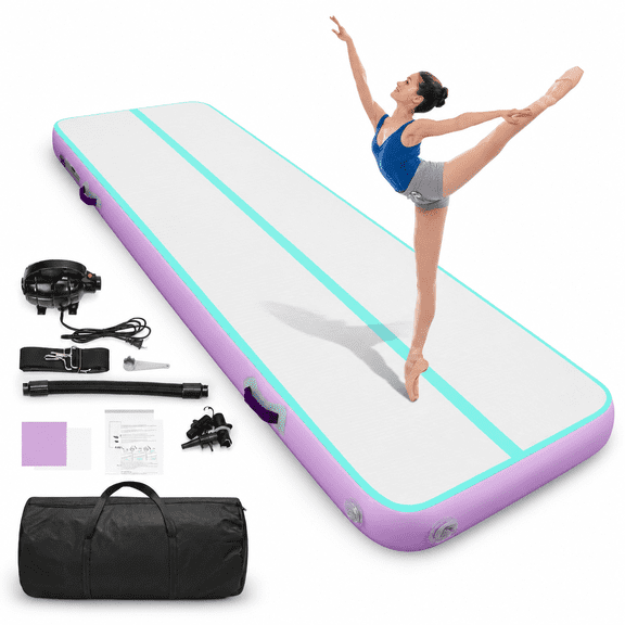 Inflatable Air Gymnastics Mat, Blue/White, 10ft*3.3ft*4in(3*1*0.1m), Tumble Track with Pump for