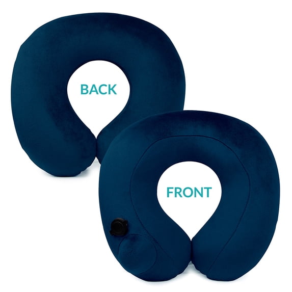 Inflatable Air Pump Travel Neck Pillow Comfortable U-Shape Airplane Support Cushion Velvet Dark Blue