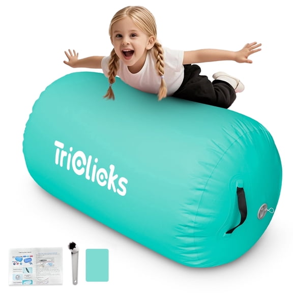 Inflatable Air Roller Gymnastics Barrel Tumbling Mat for BackHandspring Training Barrel Mat Home & Gym Exercise Equipment No Pump (100*60cm Green)