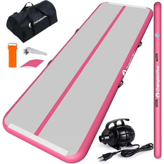 CHAMPIONPLUS Air Track Inflatable Tumble Track Gymnastics Tumbling Mat for Home Yoga Use Pink 10ft