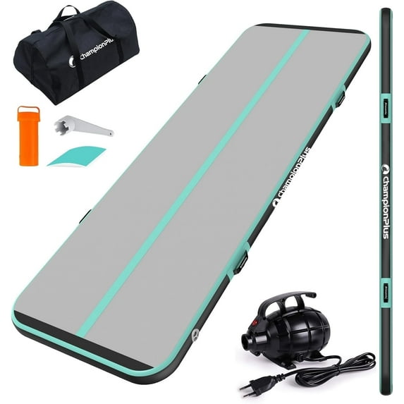 CHAMPIONPLUS Air Track Inflatable Tumble Track Gymnastics Tumbling Mat for Home Yoga Black Mint 10ft