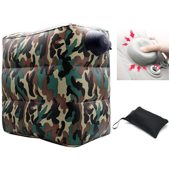 Inflatable Airplane Foot Rest Pillow, Camouflage Design Travel Pillows for Airplanes Seat Extender, Fast Inflating Travel Leg Pillow for Flight Car Home Office Airplane Travel Essentials