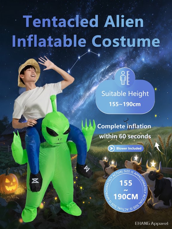 Inflatable Alien Abduction Costume - Funny Green Alien Pick-Me-Up Outfit For Halloween & Cosplay